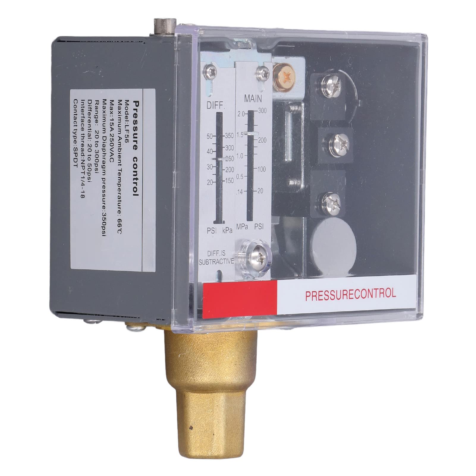 Alomejor Interruptor de Control de Presión LF56 Rango Ajustable de 20-300 Psi para Uso con Sistemas de Aire, Agua y Aceite 1 Pieza