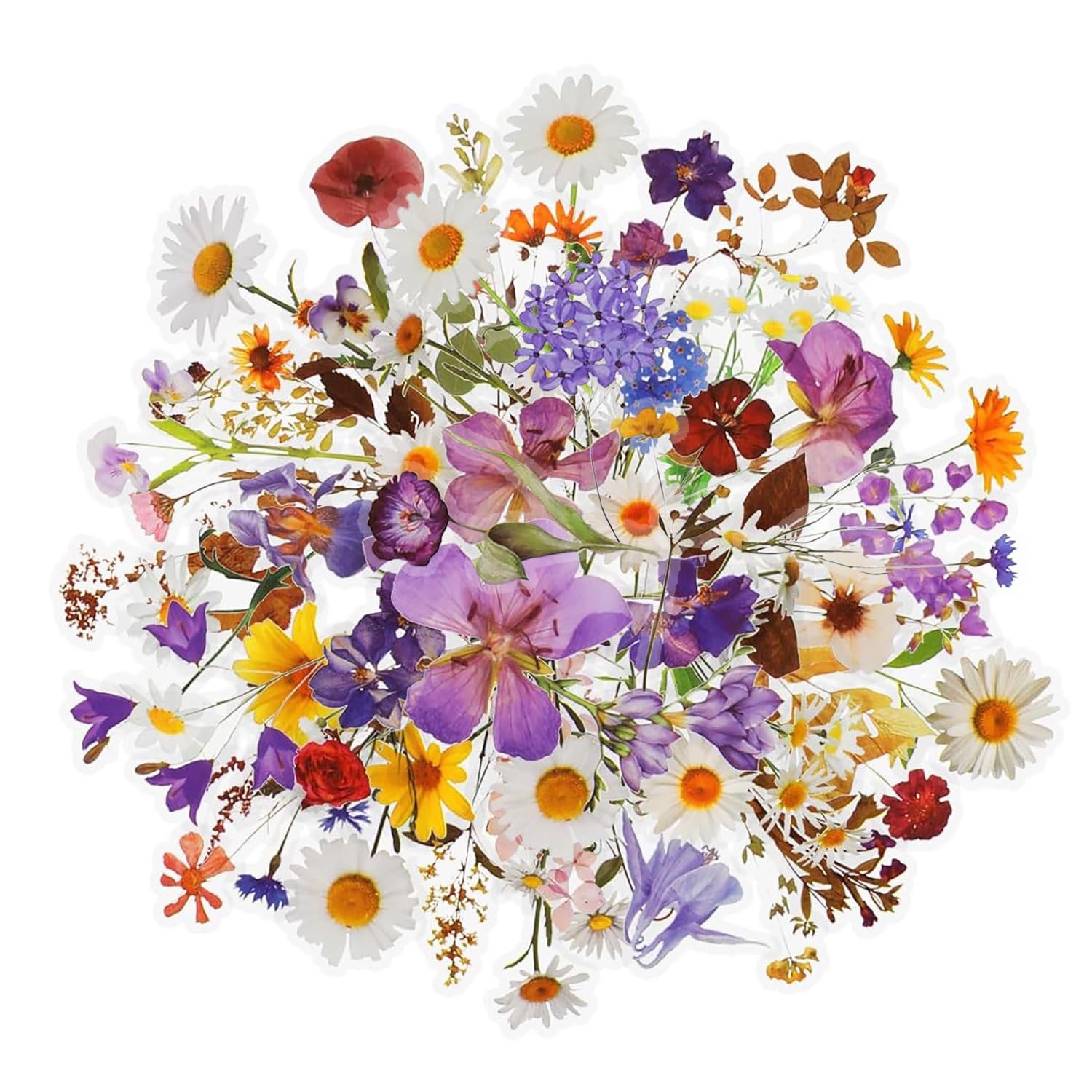 Scrapbook Stickers, Pack of 120, Transparent PET Flower Stickers for Scrapbooking, Journaling, Photo Album, Laptops, Crafts (Flowers)