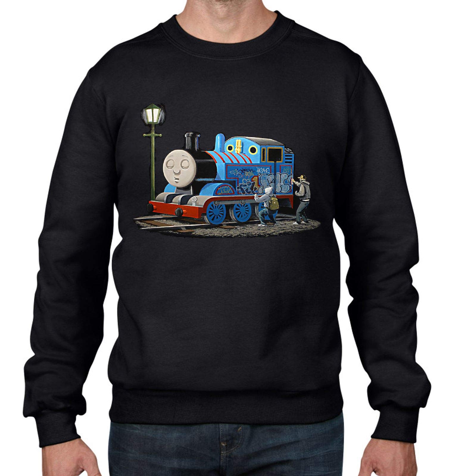 Tribal T-Shirts Banksy Thomas The Tank Engine Graffiti Men's Sweatshirt Jumper (XXL, Black)