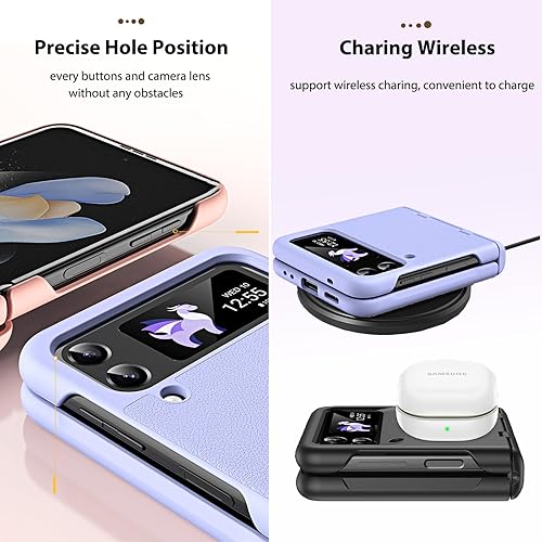 Miniatura 6 de Miimall Compatible con Samsung Galaxy Z Flip 3, elegante funda delgada y resistente a las caídas, antiarañazos, bisagra, funda de piel sintética