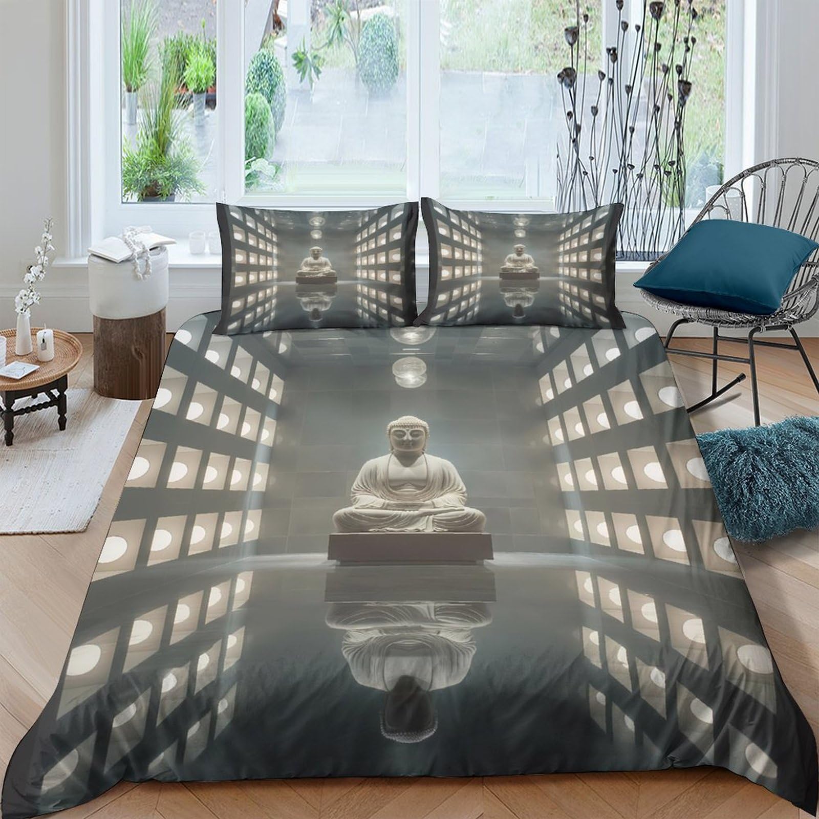 Ctjqhvkz Style-10 3D Printed Buddha Statue Fitted Sheet Microfiber Modern Zen Hall Bed Cover For Bedroom Guest Room Decor Protection Single（135X200cm）