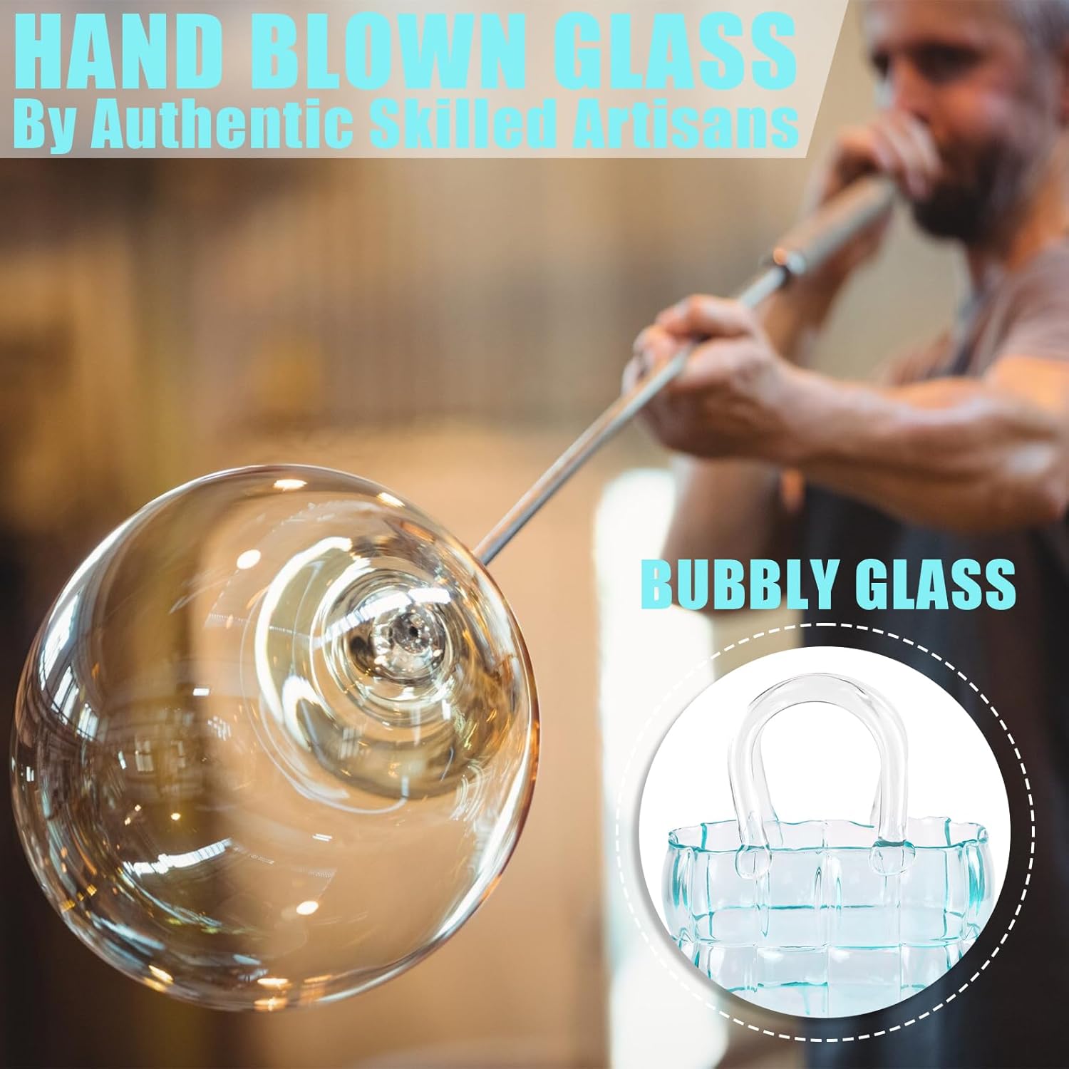 Unique Purse Vase for Flowers,11'' Handmade Thicken Bubbled Glass Bag Vases with Gradient Color for Home Decors .Great Clear Purse Flower Vase for Centerpiece,Floral Arrangement,Wedding Decors.