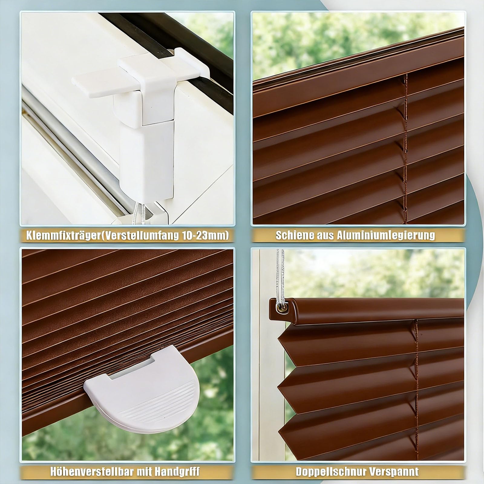 Store Plissé sans Percer, sur Mesure 100 x 190 cm Facile à Installer Protection Vie Privée Rideaux Plissés en Non-Tissé Store Plissé avec Perçage pour Fenêtres Portes, ‎Marron