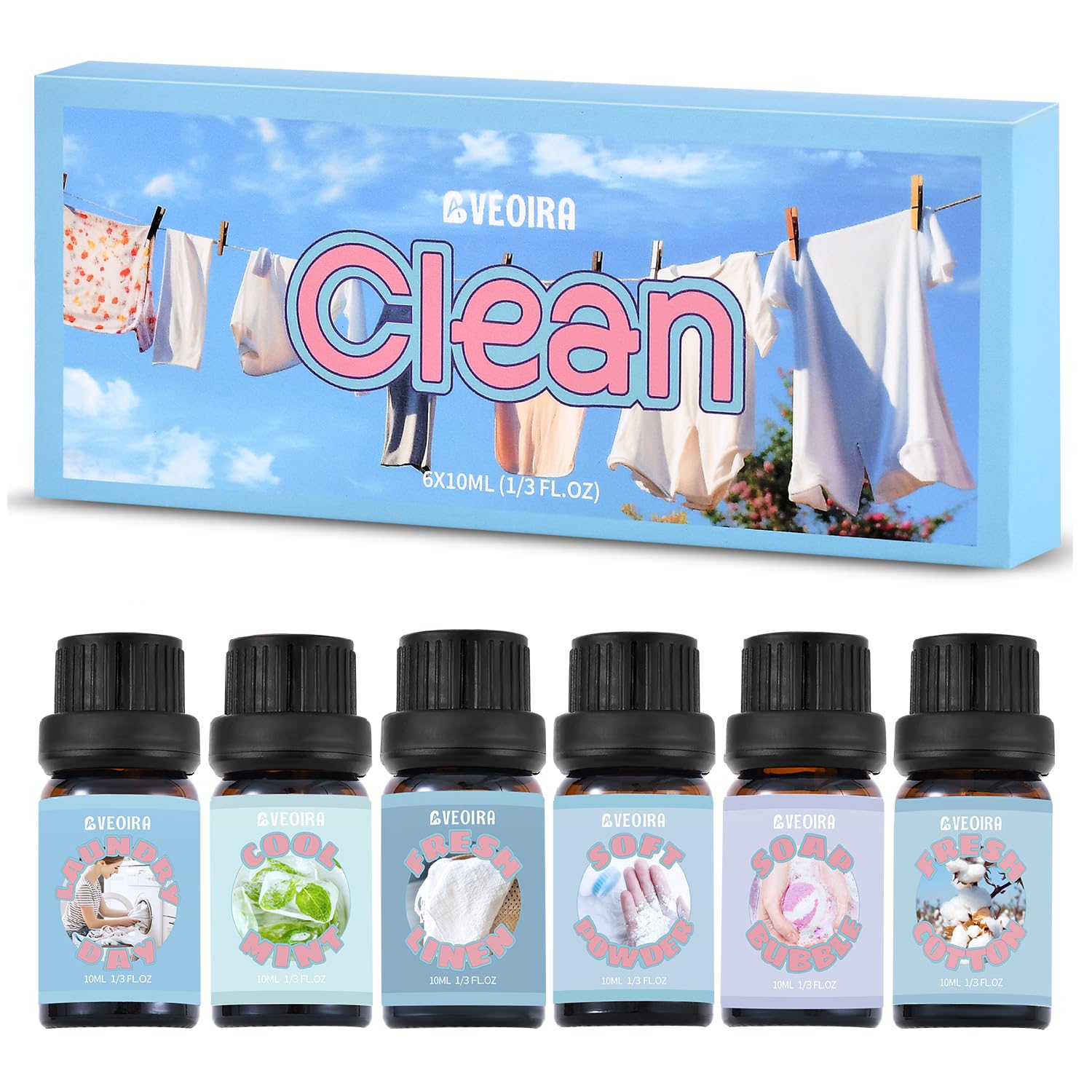 Juego de aceites de fragancia limpia, juego de aceites esenciales de lavandería para difusor, velas, aceites perfumados para hacer jabón, lino fresco, menta fresca, burbujas de jabón, día de