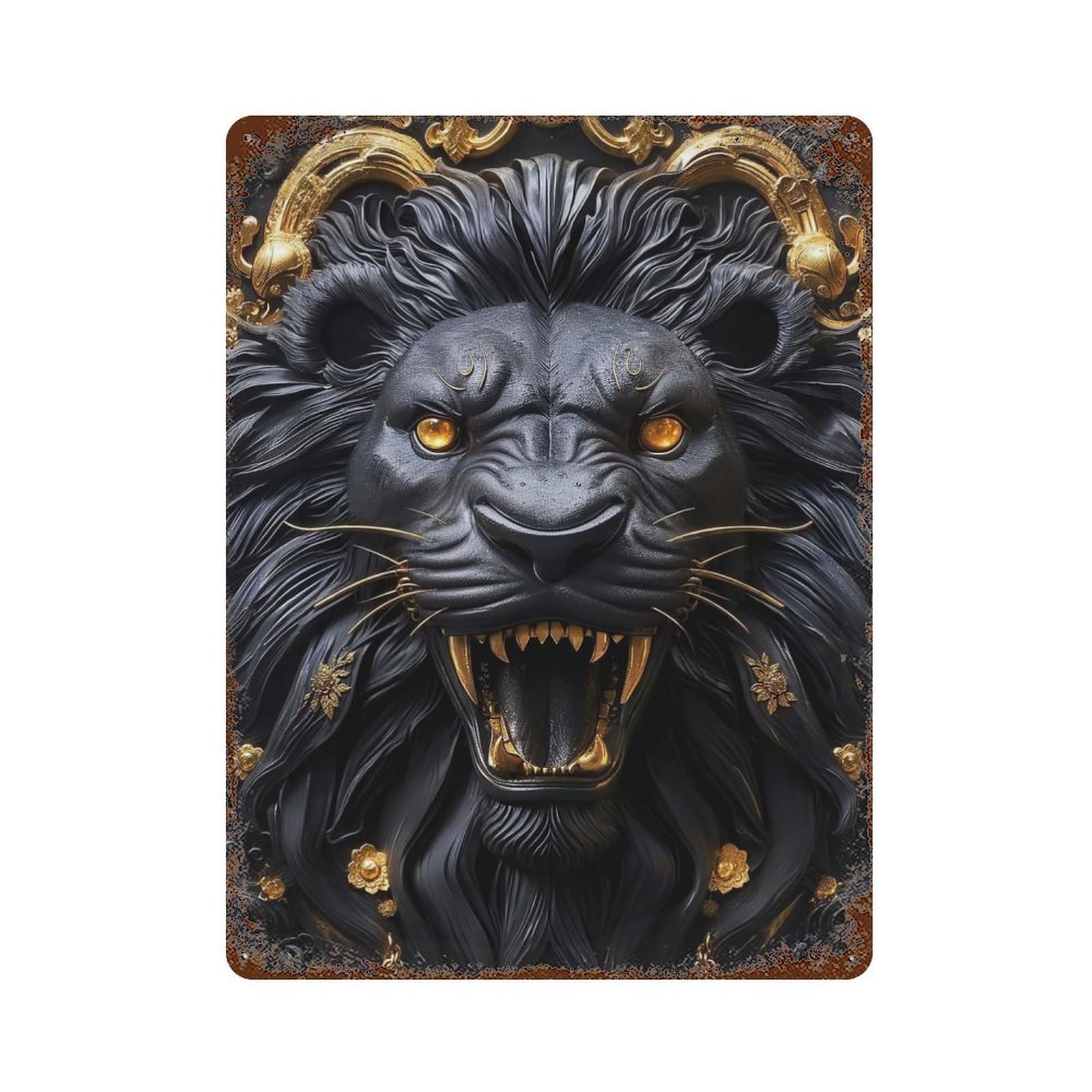 Rust Effect Black Golden Lion Roar Vintage Rust Metal Sign 15.7"x11.8", Old School Wall Decor for Cafe, Home Bar And Lounge Decor