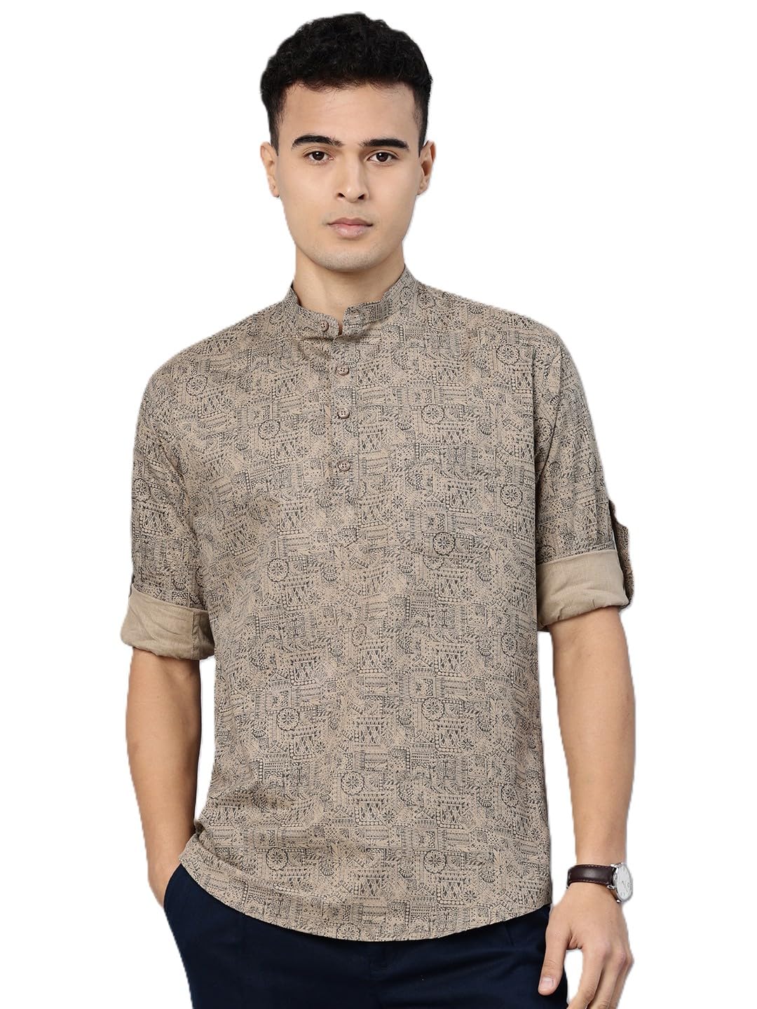 Majestic Man Men's Cotton Regular Fit Short Printed Designer Kurta