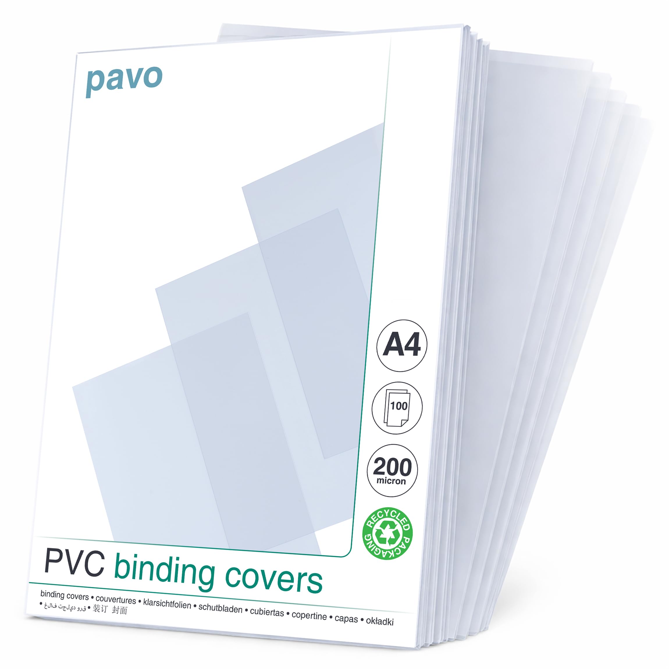 PAVO A4 200 Micron PVC Glass Cover - Clear (Pack of 100)