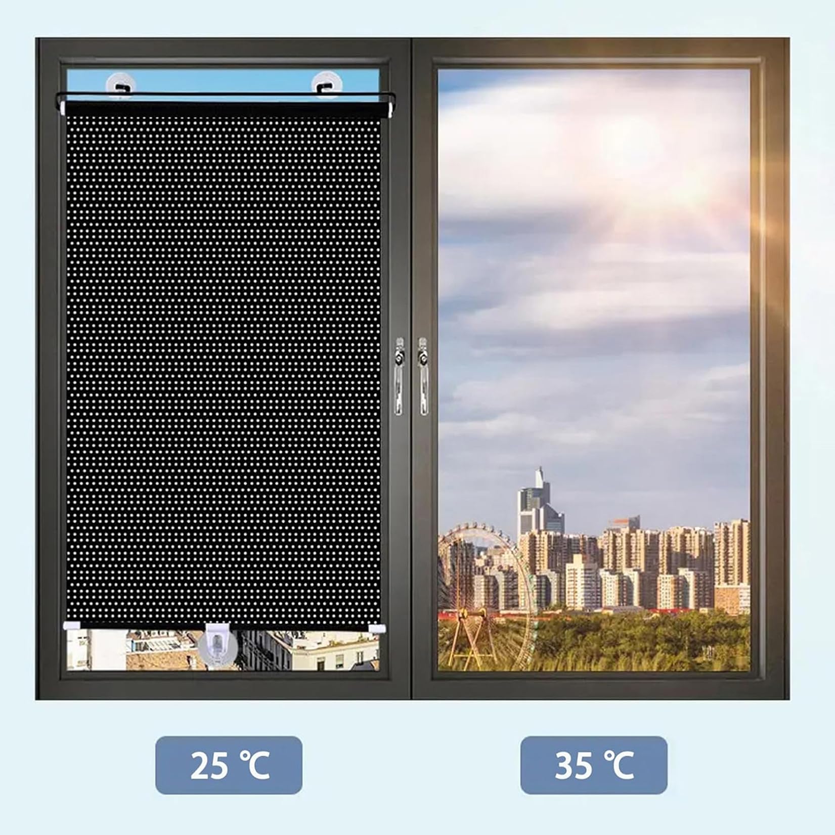 80x190cm Fensterrollo Saugnapf-Rollo Schwarzes Sonnenschutzrollo | Verdunkelungsrollo Mit Saugnäpfen Temporäres Rollo ohne Bohren Lichtdurchlässig Thermo Jalousie für Fenster/Türen Autofenster