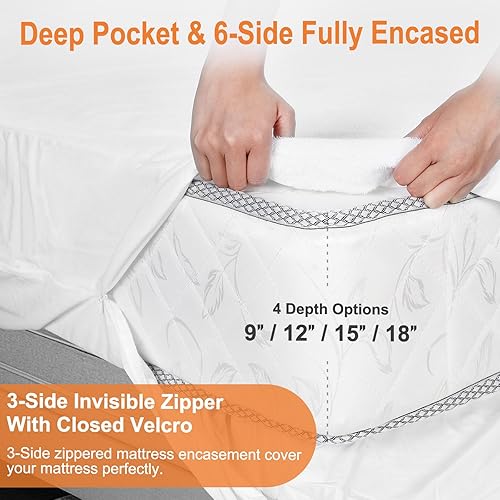 Miniatura 4 de Protector de colchón individual impermeable para bolsillo de 6 a 9 pulgadas de profundidad de 39 x 75 pulgadas, funda con cremallera a prueba de