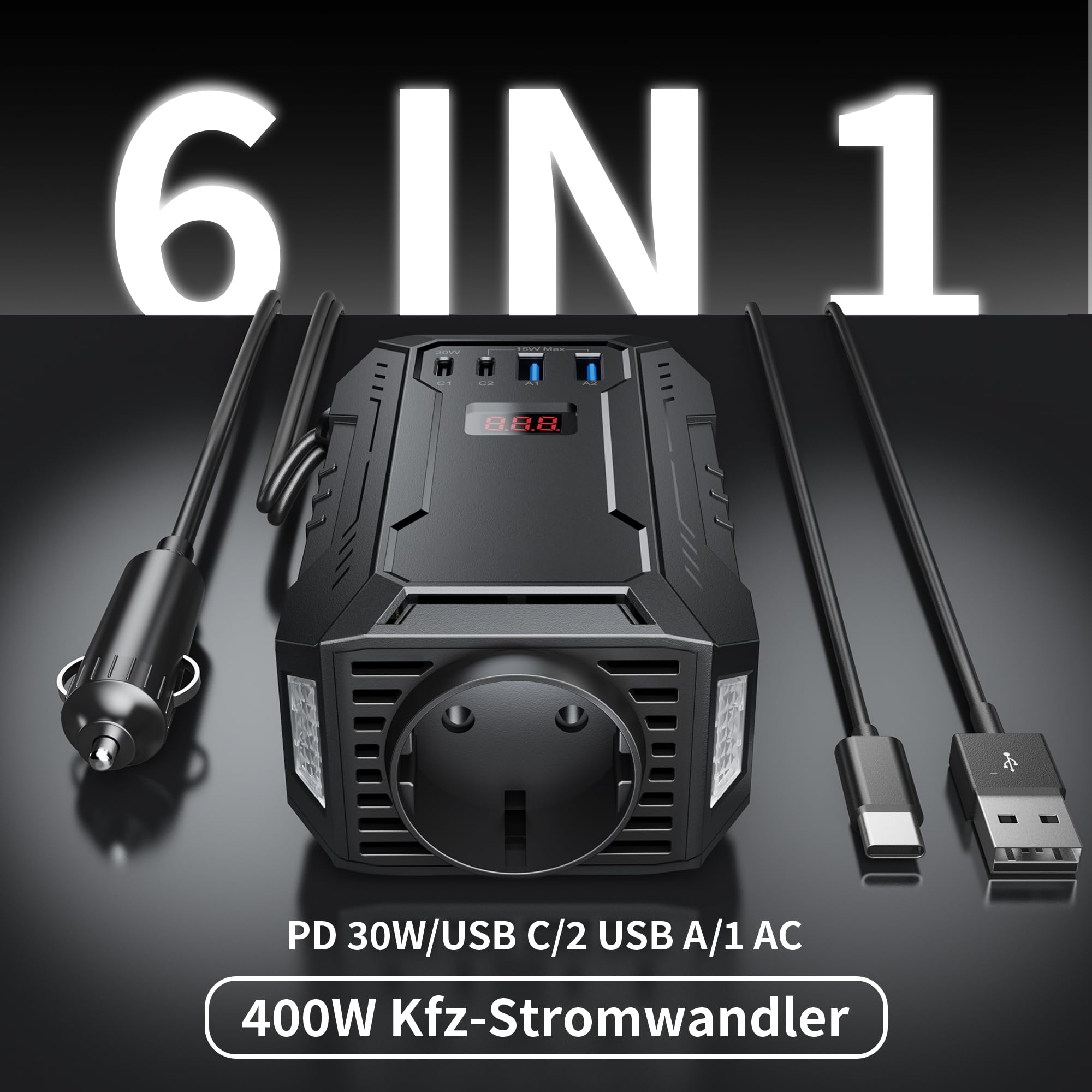 BESTEK Wechselrichter 12v auf 230v 400W Stromwandler 12 auf 230/steckdose Auto Adapter/Auto wechselrichter,Inverter,inkl.Kfz Zigarettenanzünder Stecker