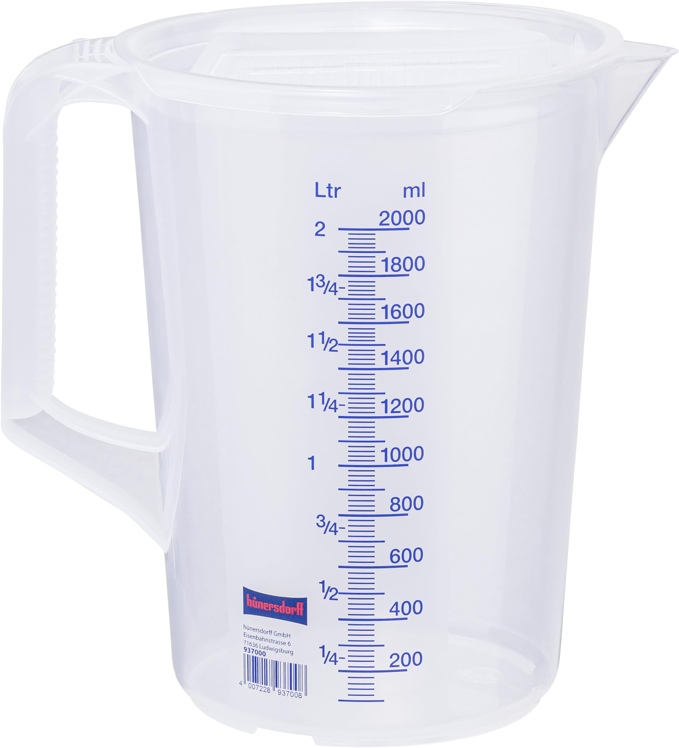 Hunersdorff 937000 Graduated Can with Closed Handle, White/Blue, 2000 ml