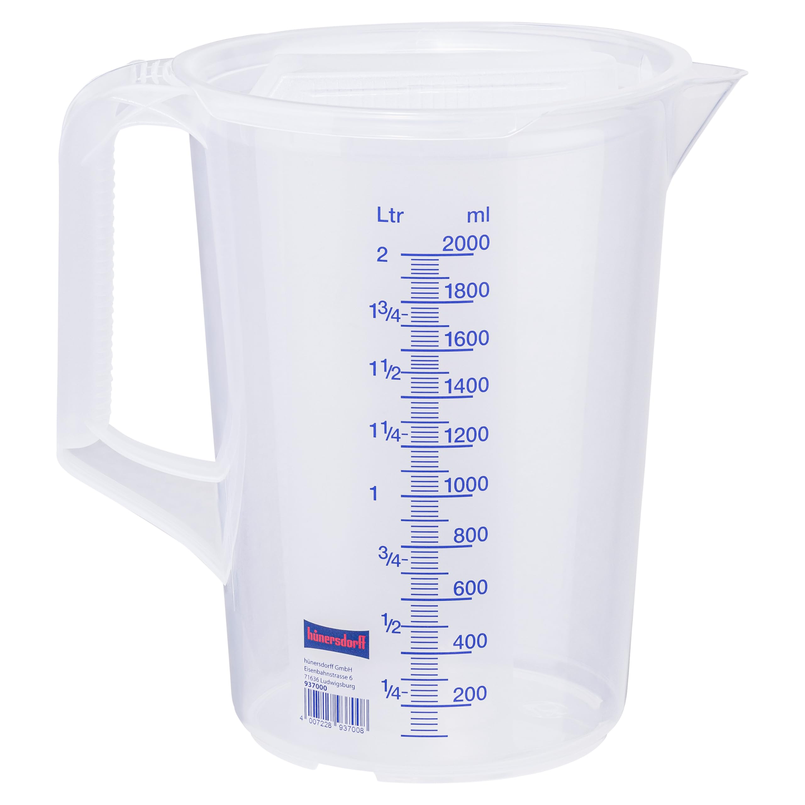 Hunersdorff 937000 Graduated Can with Closed Handle, White/Blue, 2000 ml
