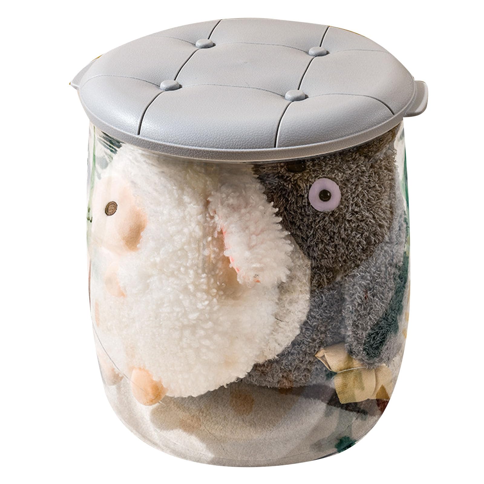Transparent Storage StoolClear Plastic Toy with Lid, Multi-Purpose Stool(Grey)