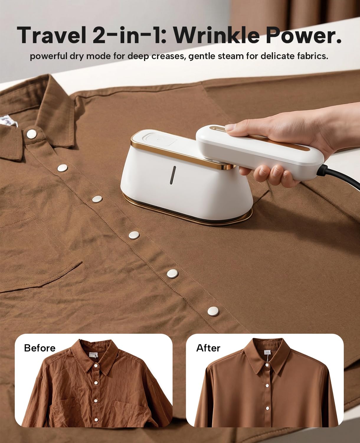 Travel Steamer for Clothes 1000W 110V 2-in-1 Handheld Garment Steamer and Dry Iron 25s Fast Heat Up Leakproof 3 Steam Levels with Stand Portable Wrinkle Remover Ivory - 3