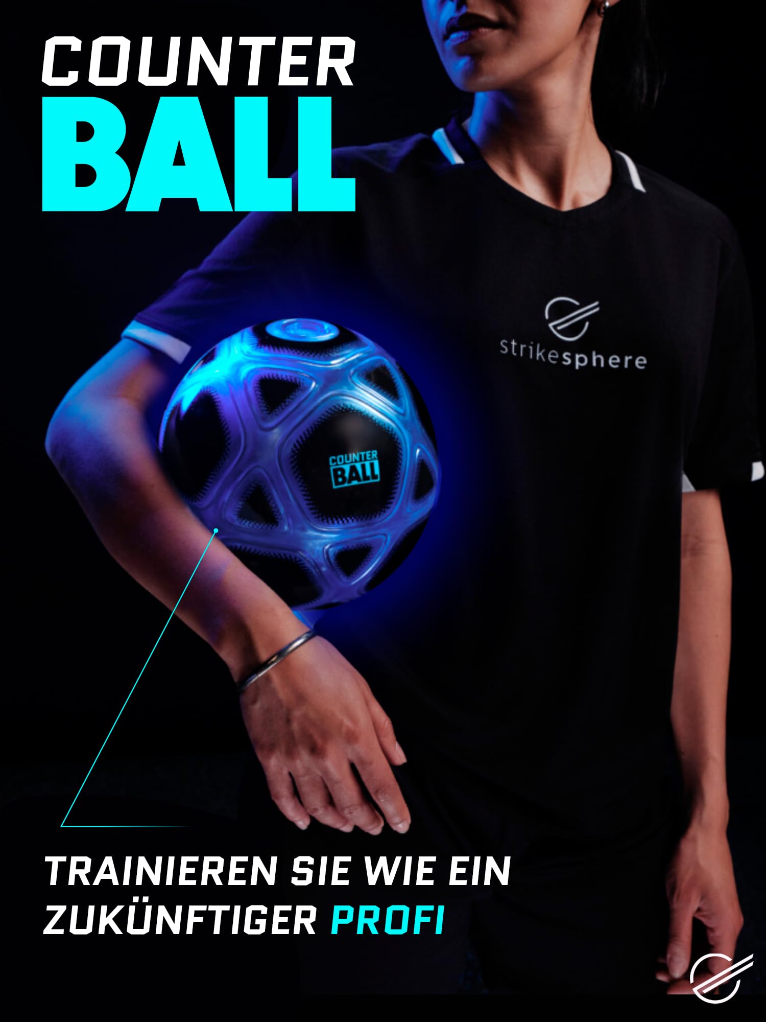 strikesphere Counter Ball, Fußballgeschenk für Jungen und Mädchen ab 6 Jahren: Zählball mit Licht- und Soundeffekten, weiß und blau