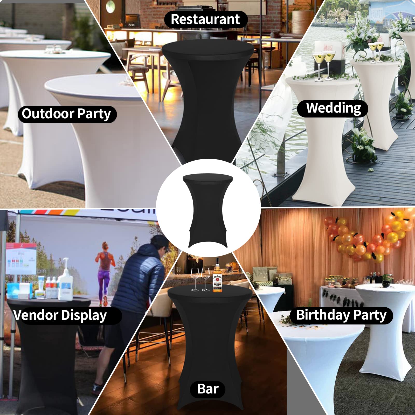 FestiCorp Paquete de 10 fundas ajustables de elastano para mesa de cóctel, mantel elástico para fiestas, bares, bodas, cumpleaños, banquetes, color azul marino, 30-32 pulgadas de diámetro x 40-43