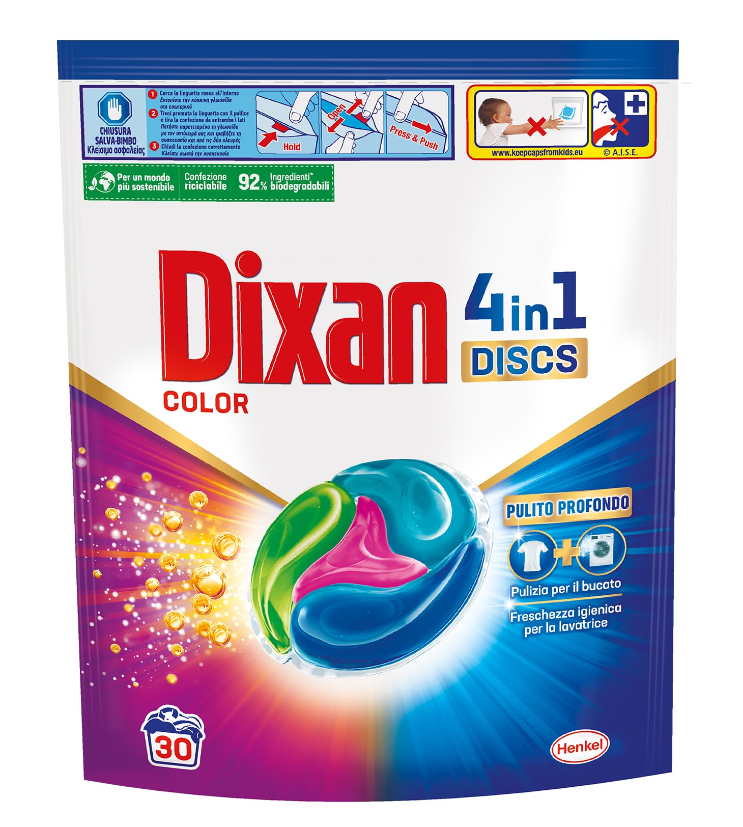 Dixan Discs Color - Detergente para lavadora en cápsulas, paquete de 5 x 30 lavados
