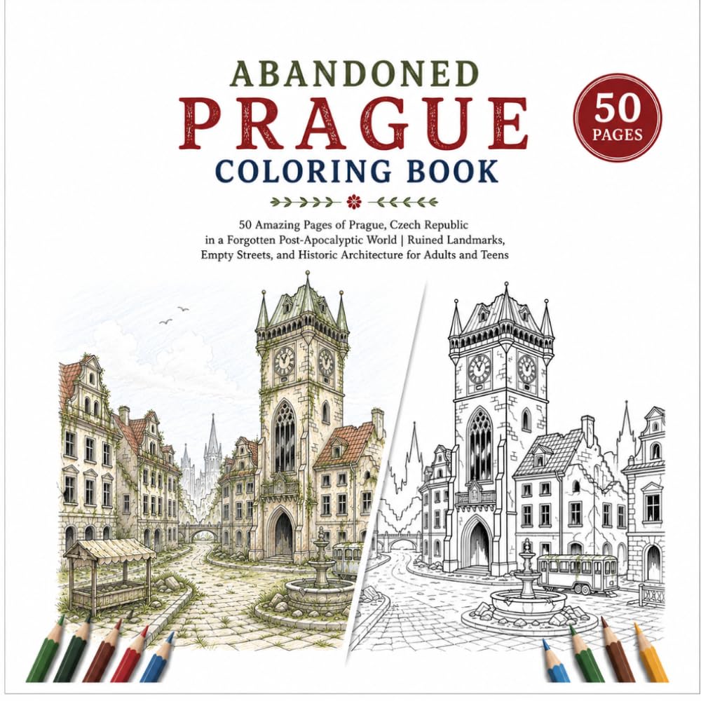 Abandoned Prague Coloring Book: 50 Amazing Pages of Prague, Czech Republic in a Forgotten Post-Apocalyptic World | Ruined Landmarks, Empty Streets, ... Teens (Abandoned Worlds Coloring Book Series)