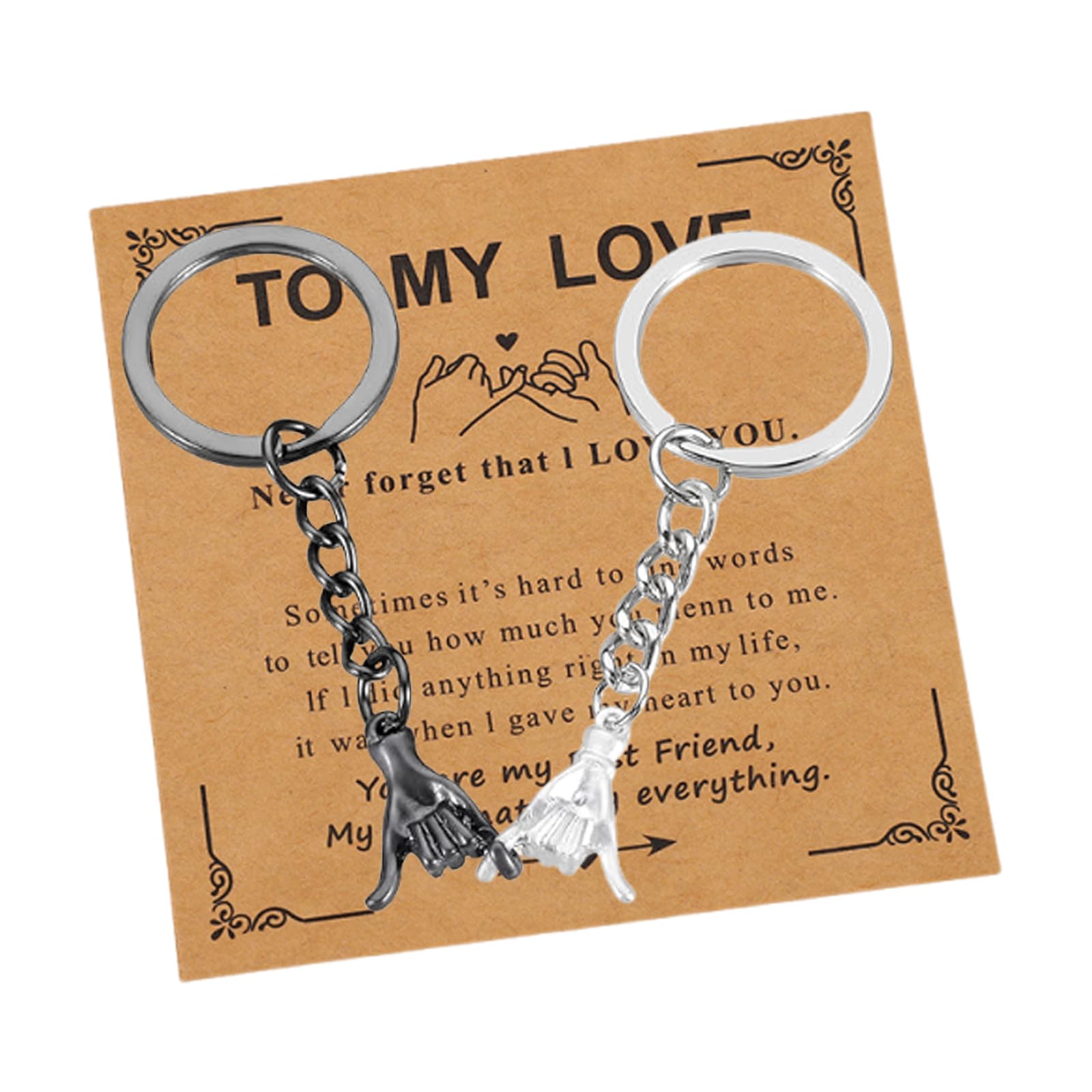 Plorede 2Pcs Couples Keyrings, Pinky Promise Matching Keychains with Display Card, Romantic Gifts for Him or Her, Valentines Day Birthday Gifts for Boyfriend, Husband, Wife or Girlfriend