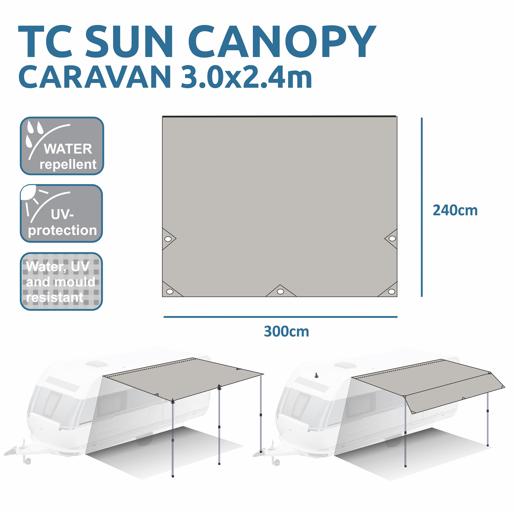 Caravan Tarp TC Tenda parasole in cotone impermeabile UV 50+ aste telescopiche in alluminio 300x240 cm beige