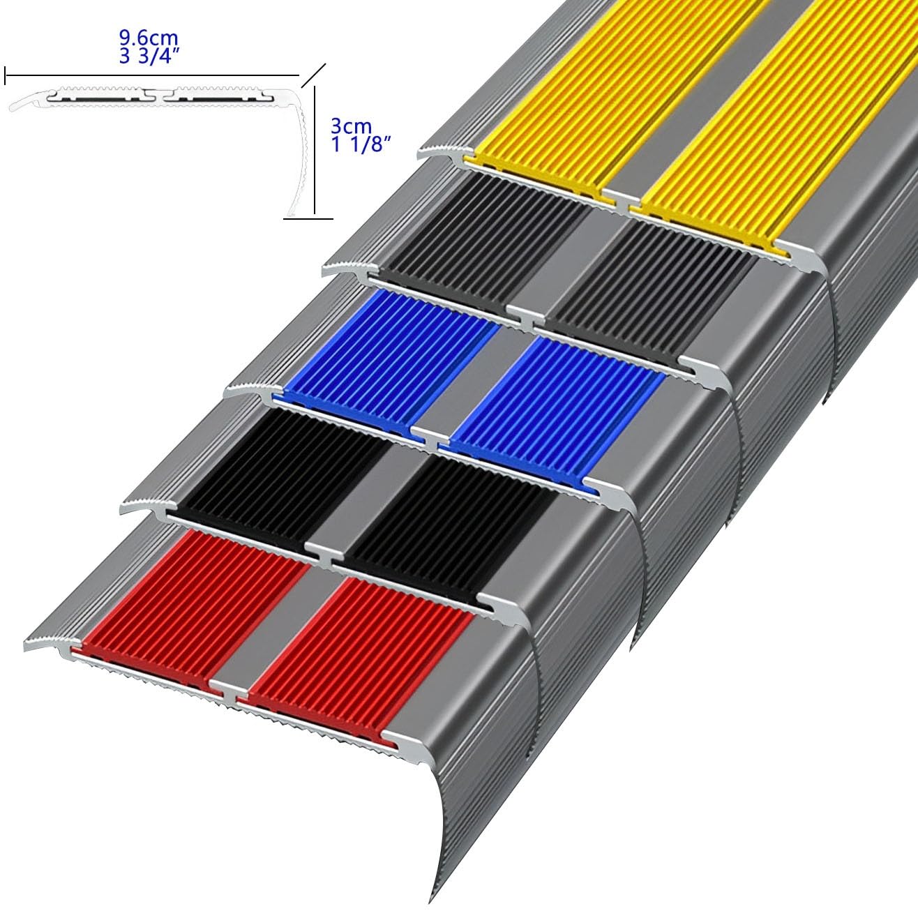 Perfil de borde para escaleras autoadhesivo de 100/134 cm, perfil angular de aluminio en forma de L con goma antideslizante, para exteriores e interiores(Gray,9.6x3x150cm)