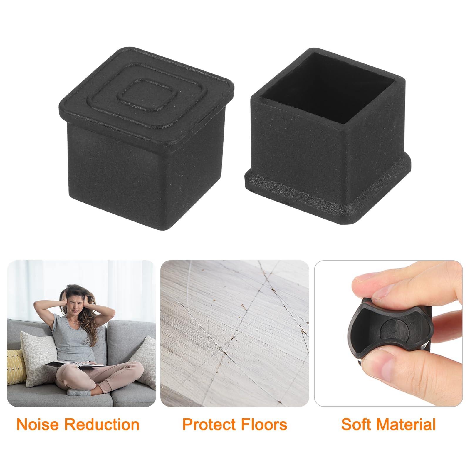 35pcs 4x4"Plastic Square Ribbed Tube Inserts End Cap Furniture Floor Protector - Black - Bed-254042