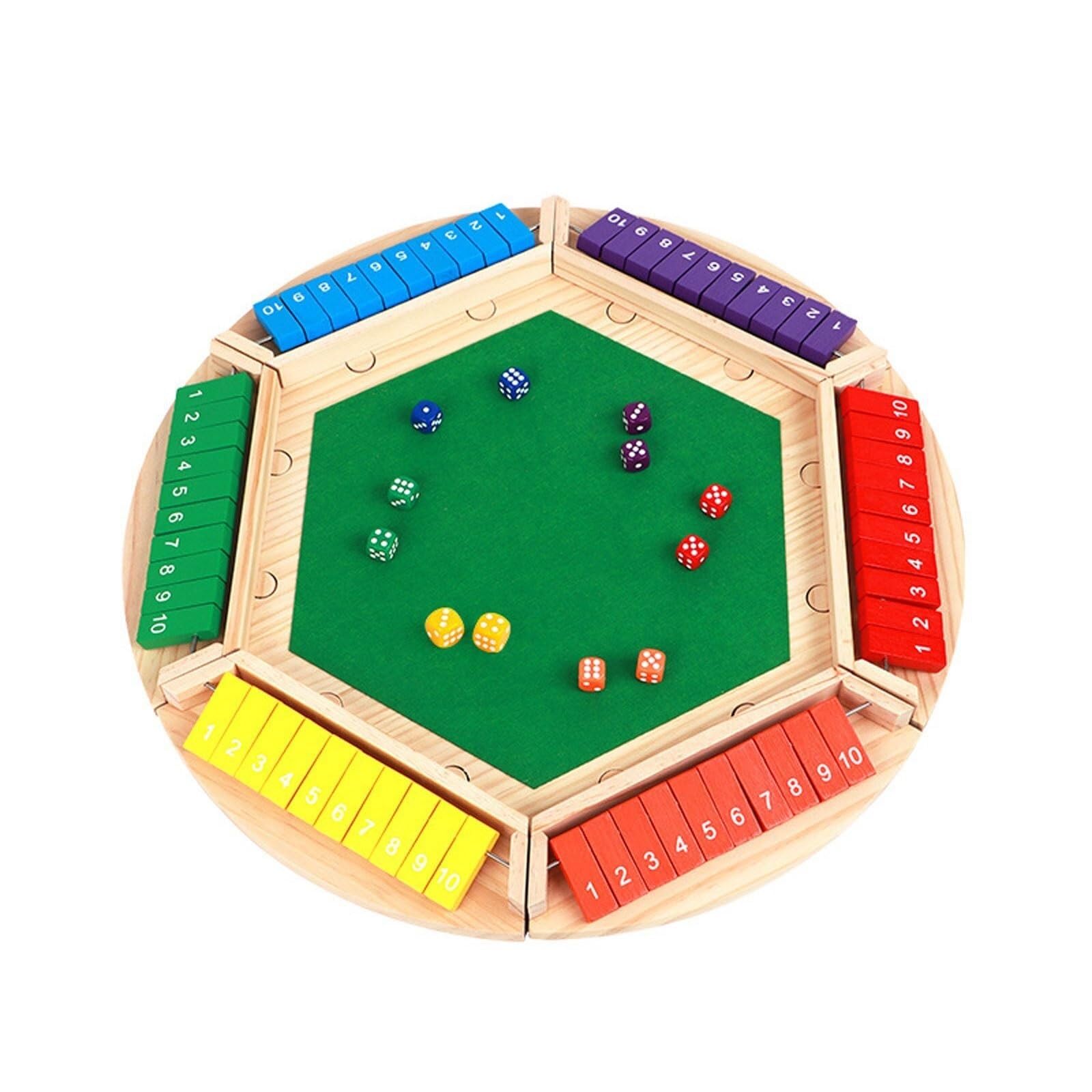 Schach Set 1-6 Spieler „Shut The Box“-Würfelspiel mit 10 Zahlen, traditionelles Kneipen- und Barspiel aus Holz for Klassenzimmerpartys Schachbrett(Colorful)