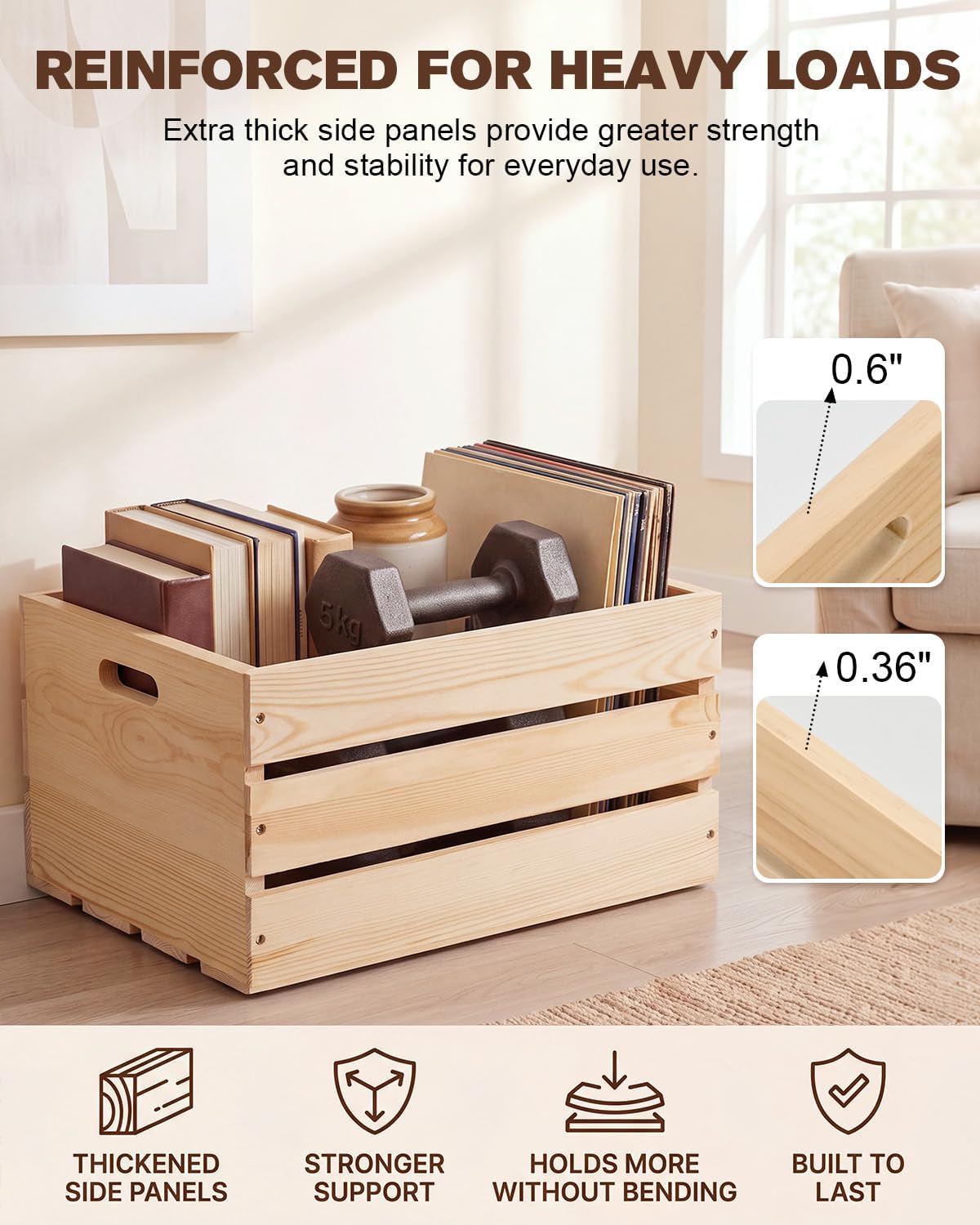 3 Pack Large Wooden Storage Crates 17 x 13 x 8.6 Inches, Wood image 5