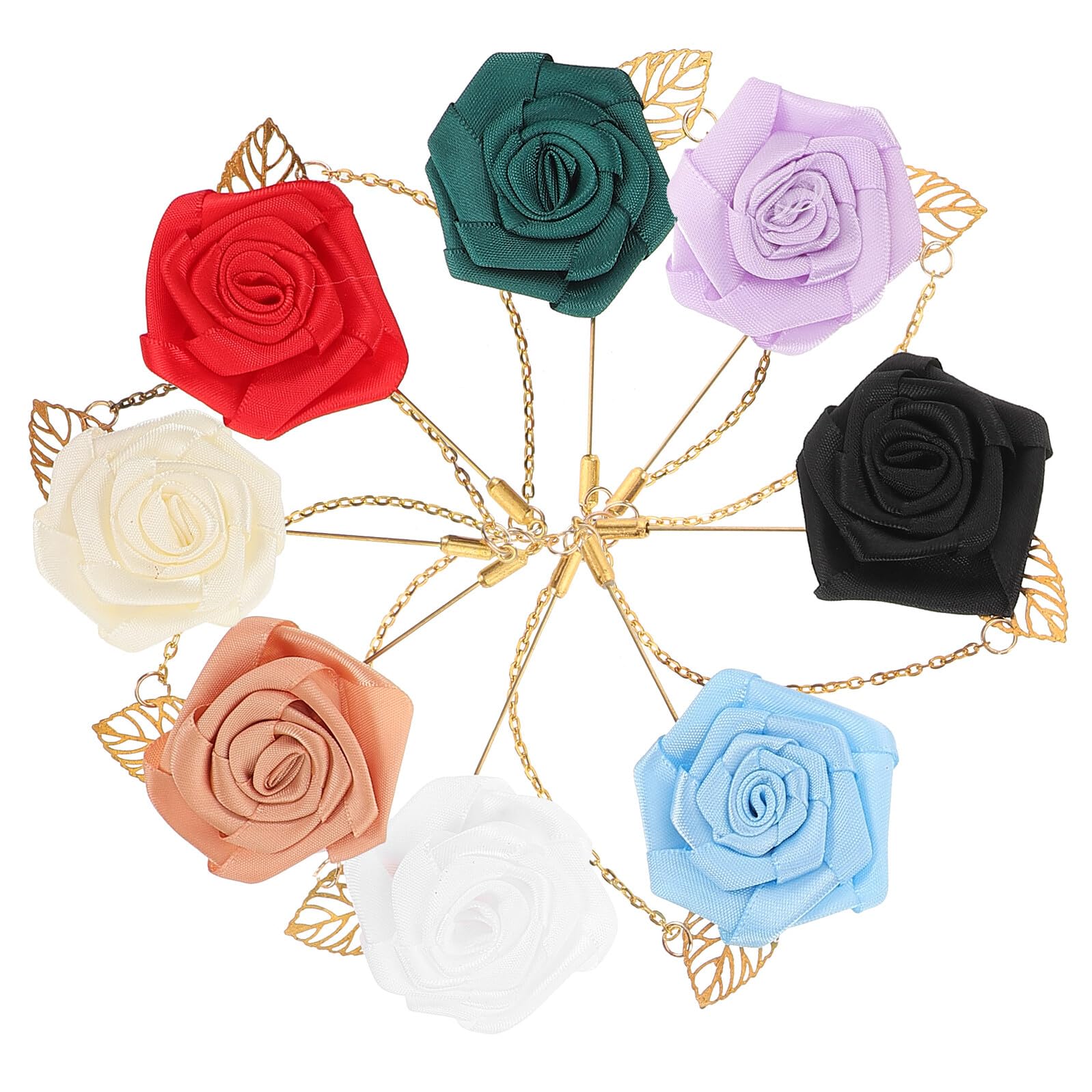Rose Corsage Gold Leaf Chain, Small Rose Brooch Pin for Wedding Party, Elegant Lapel Flower Boutonniere, Artificial Floral Decoration for Bride and Suit, Multi-Color Options