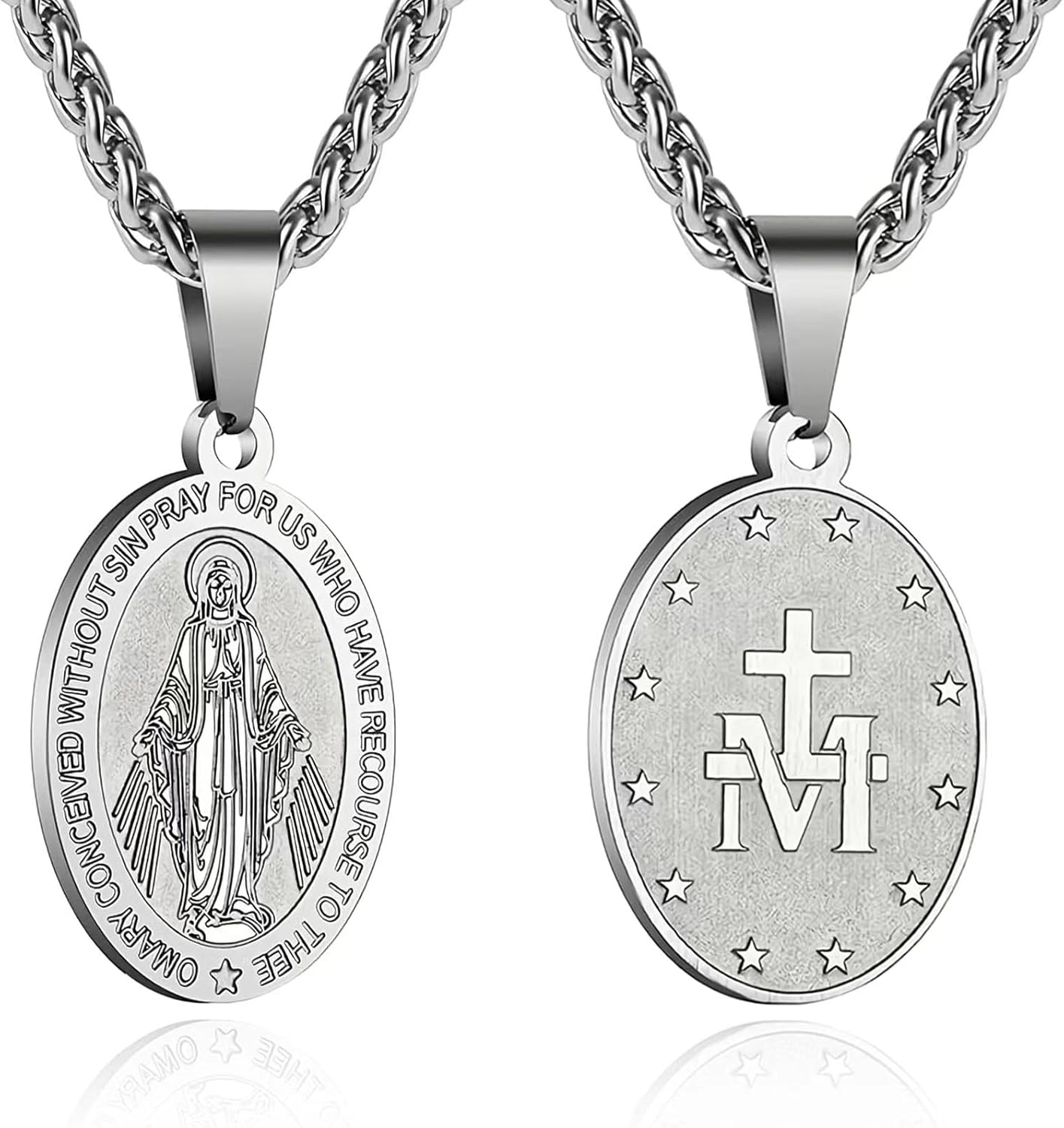 P. BLAKE Oval Saint Christopher/Michael/Joseph/Jude/Virgin Mary/Joseph/Francis/Patrick/Anthony/Benedict/Thomas Necklace for Men Women, Stainless Steel Catholic Patron Pendant with Chain 24 Inches