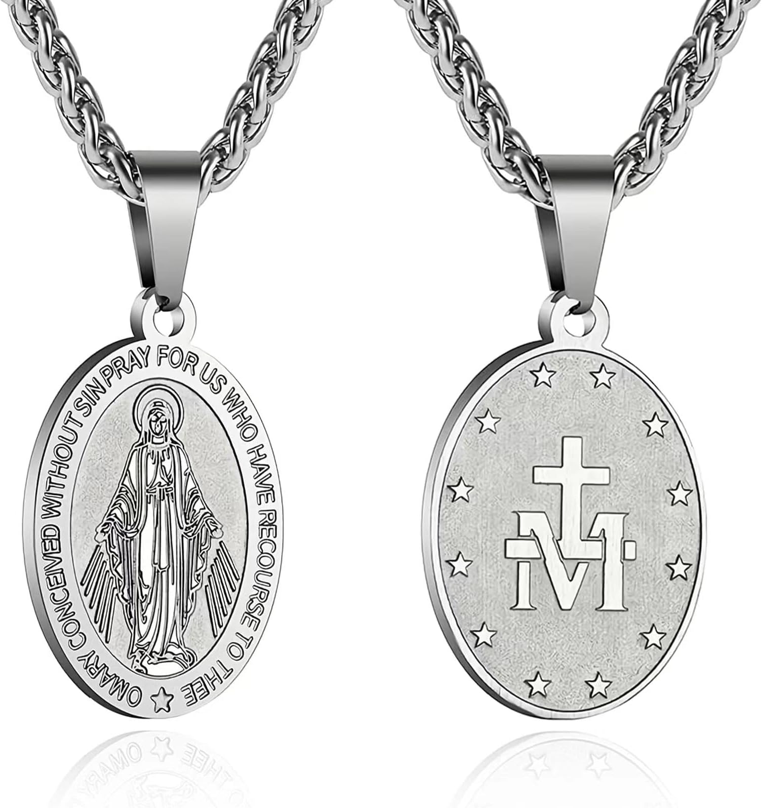 Oval Saint Christopher/Michael/Joseph/Jude/Virgin Mary/Joseph/Francis/Patrick/Anthony/Benedict/Thomas Necklace for Men Women, Stainless Steel Catholic Patron Pendant with Chain 24 Inches