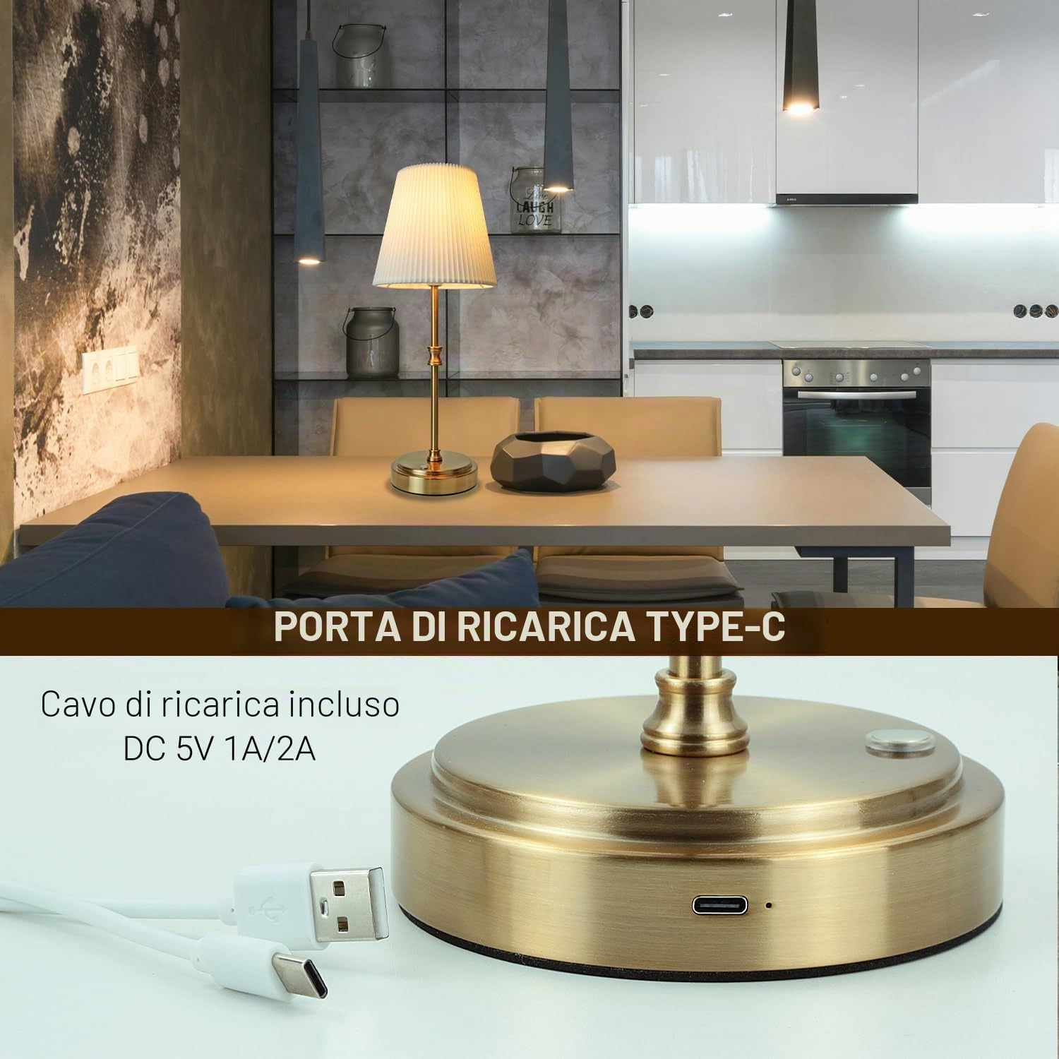 HSLighting Lampada da Tavolo Senza Fili, Touch Senza Fili Abat-jour Lampada da Scrivania Portatile con Regolazione Continua della Luminosità Lampada da Comodino per Sala da Pranzo Hotel Bar (Retrò)