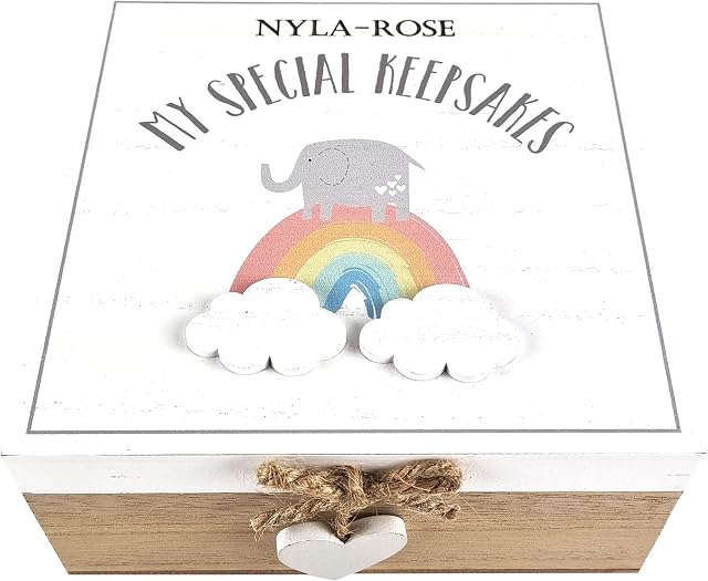 Personalised Elephant Keepsake Box Memory Box Rainbow Baby Kids Girls Keepsake Box Vintage Wooden Memory Box Pink Room Decor Jewellery