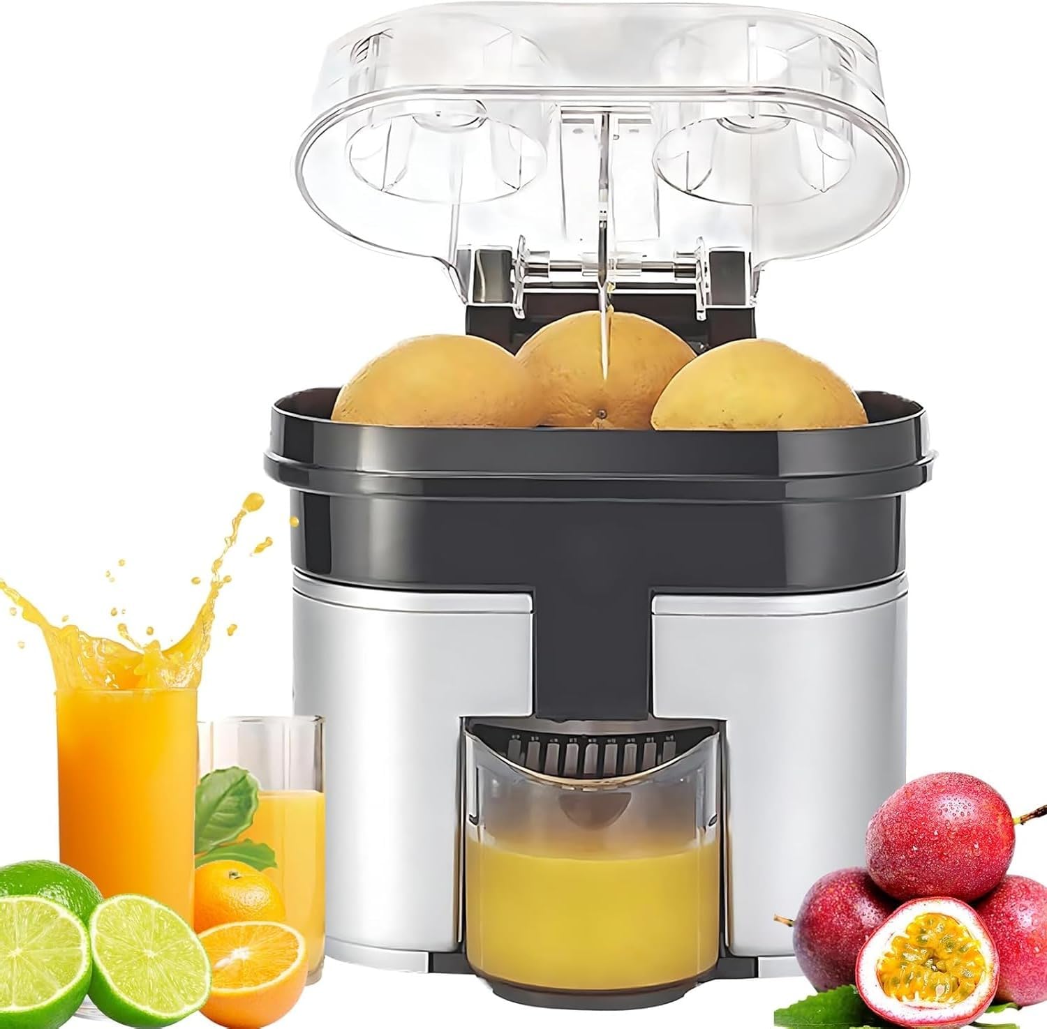 Citrus Juice Maker, 500ml Electric Dual-Head Juicer with Built-in Slicer, Removable Cone Attachments and Strainer
