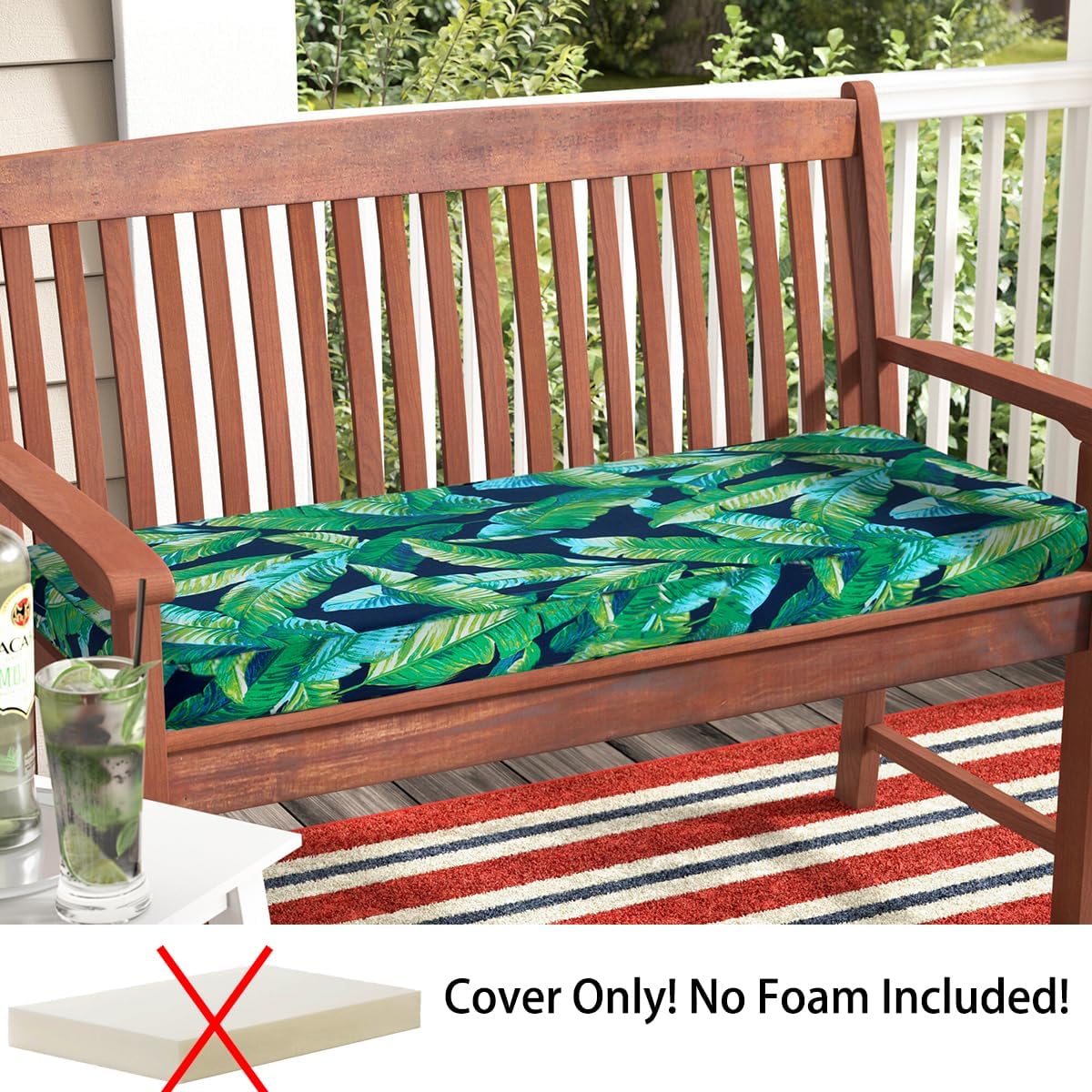 Magpie Fabrics Patio Bench Loveseat Cushion Covers (Replacement Cover only, No Insert!), Waterproof Fade Resistant Swing Cushion Slipcover with Ties(48x18x3 Inch, Green Lagoon Leaves)