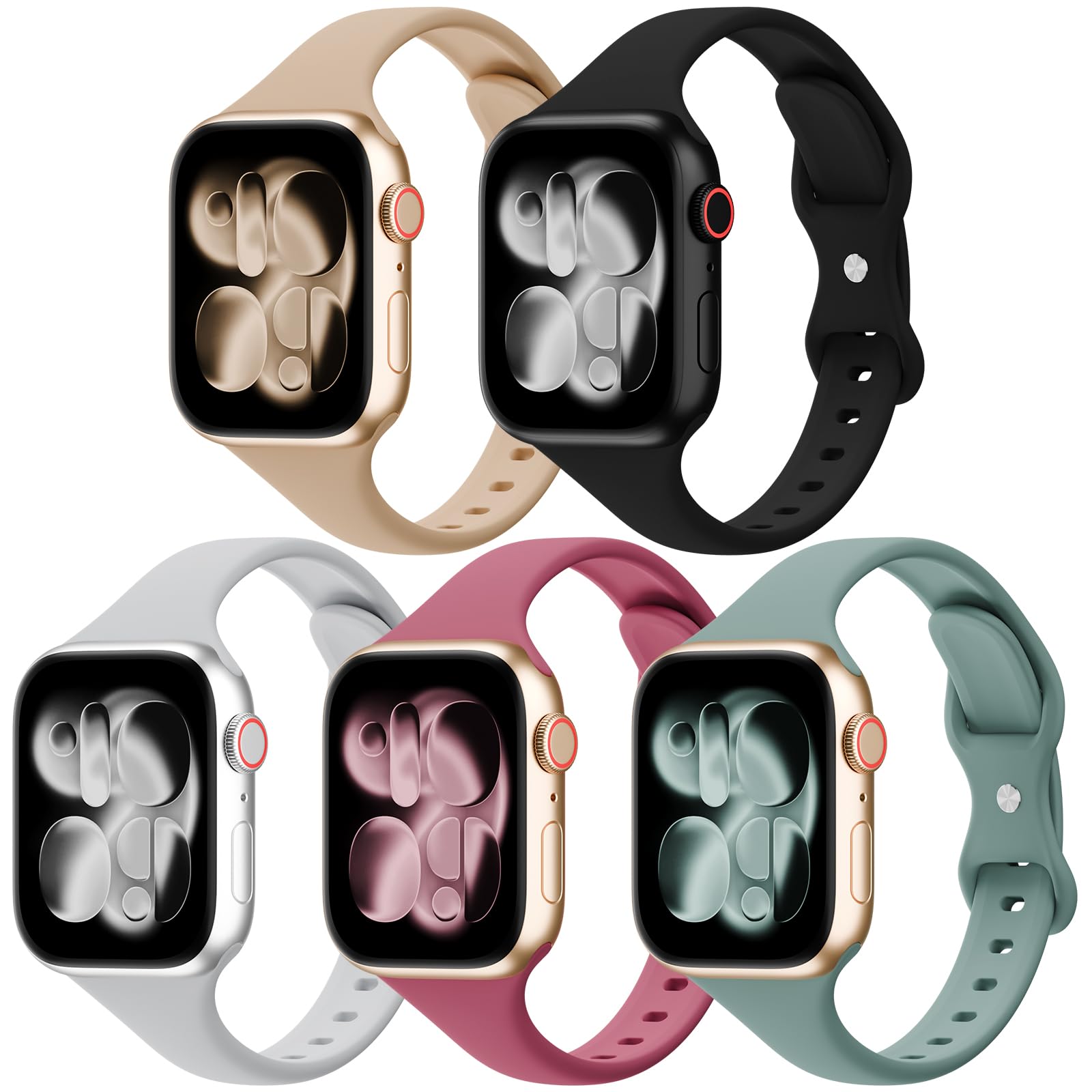 5 Pack Slim Thin Silicone Band Compatible with Apple Watch Bands Women Men