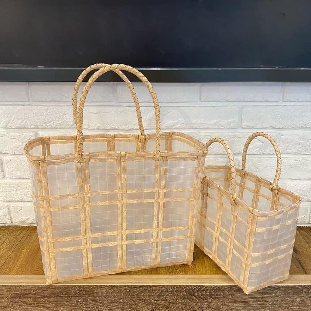 PP-picknickmand, heldere picknickmand, geweven tas met grote capaciteit, supermarktwinkelmandje, met de hand gehouden opslagmand