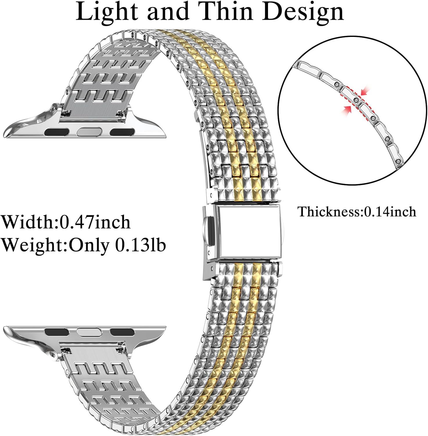 Narrow Metal Band Compatible with Apple Watch Bands 38mm 40mm 41mm 42mm 44mm 45mm 46mm 49mm (Series 11 10 9 8 7 6 5 4 3 2 1 SE Ultra), Dressy Thin Stainless Steel iWatch Bands for Women - Image 5