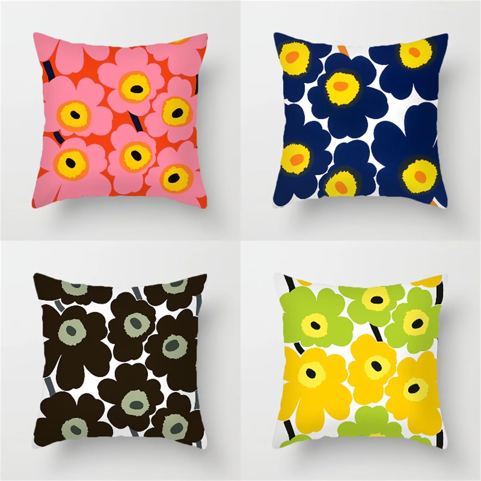 Kolorowe poszewki na poduszki z makami 28 x 28 cali, dwustronne, kwadratowe, lniane, na zewnątrz, na patio, ogród, salon, sofę, dom wiejski, zima, dekoracja domu, prezent świąteczny, zestaw 4 szt., 70 x 70 cm z-64