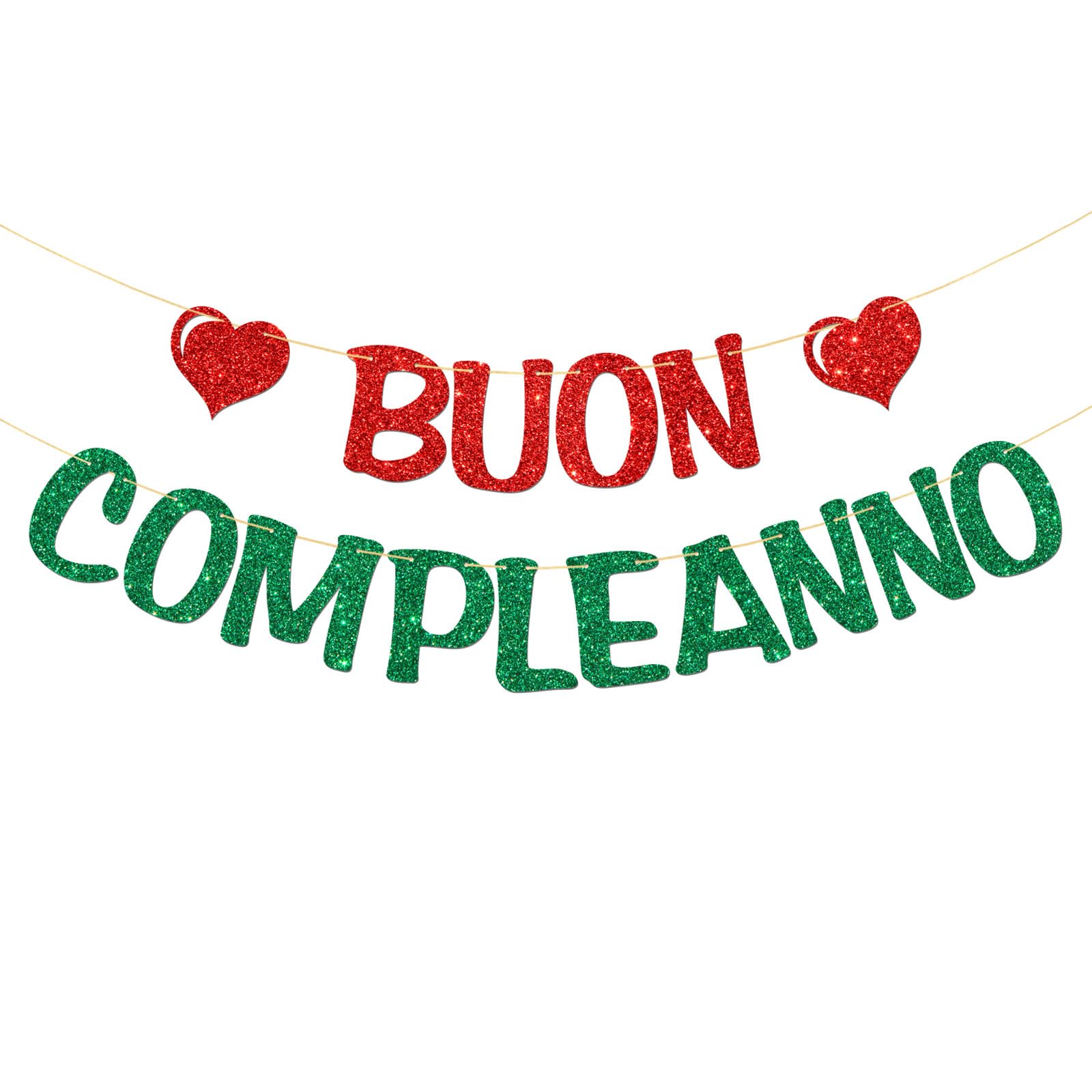 Buon Compleanno Banner - Italian Themed Birthday Party Garland Supplies - Happy Birthday Party Decorations - Red & Green Glitter