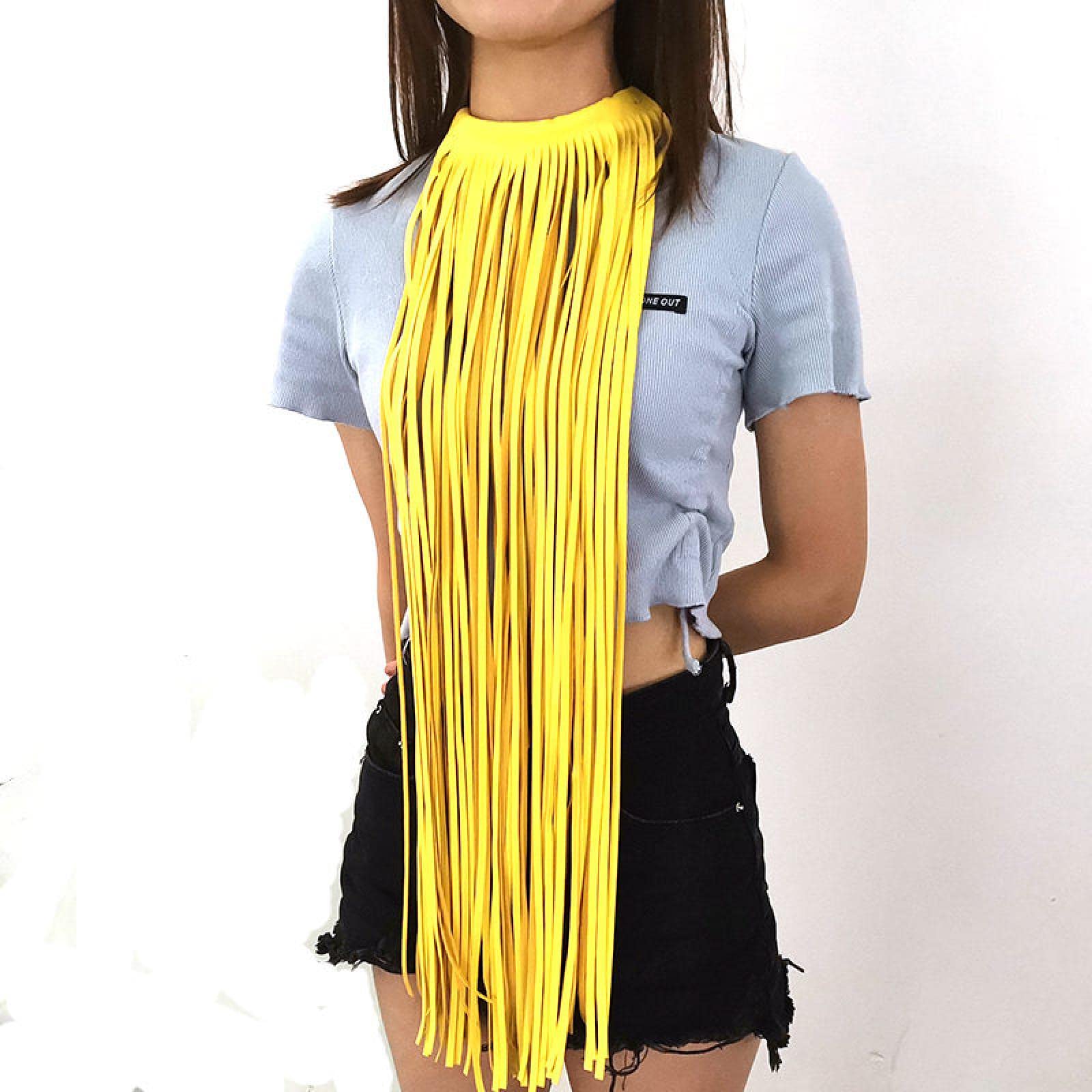 Collar Mujer Colgante Cadena Regalos Necklace Collar Largo Con Borlas Para Mujer, Collar Con Colgante De Estilo Punk Bohemio De Cuero, Rojo, Naranja, Amarillo Y Azul