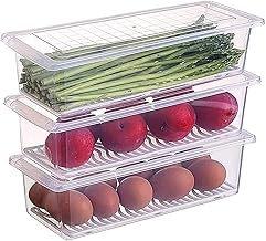 Fridge Storage Boxes Pack Of 1 With Removable Drain Plate And Airtight Lid | Stackable Plastic Fridge Storage Containers Keeps Fruits, Vegetables, Meat, Fish Fresh Longer, 1500 Ml