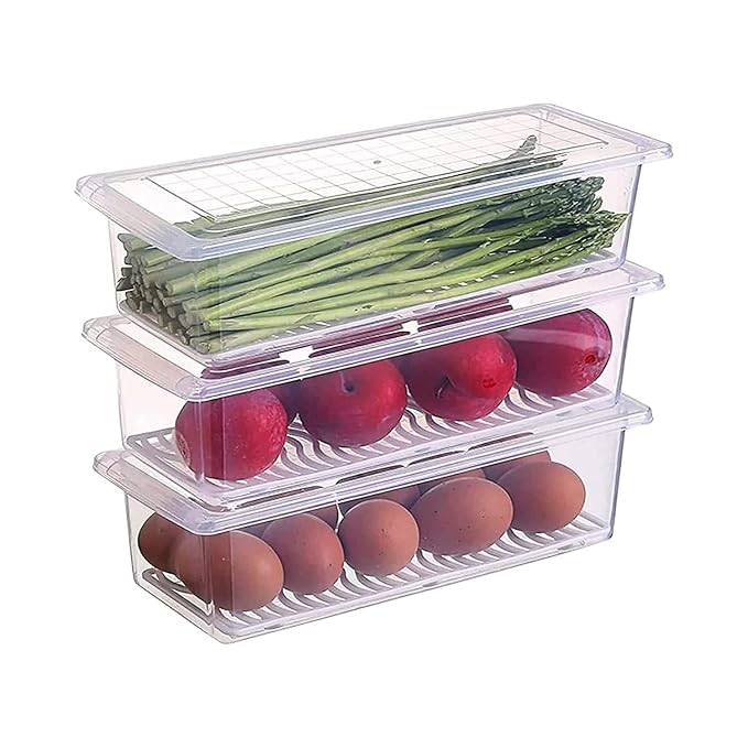 MosQuick®- Set of 2 Food Container for Fridge Storage Set with Removable Drain Plate and Lid, Multi-purpose Freeze Storage Box Container, Ideal for Vegetable Storage, Easy-to-Clean Fridge Container