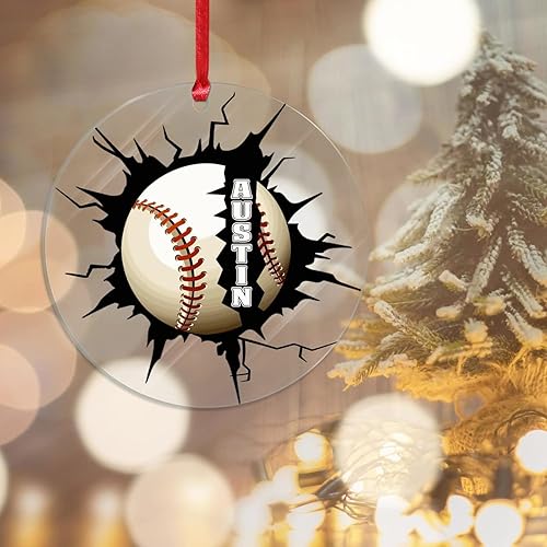 Miniatura 2 de Adorno de Navidad de acrílico transparente de béisbol con colgante redondo decoración de árbol de bola recuerdo de Navidad etiqueta de regalo para