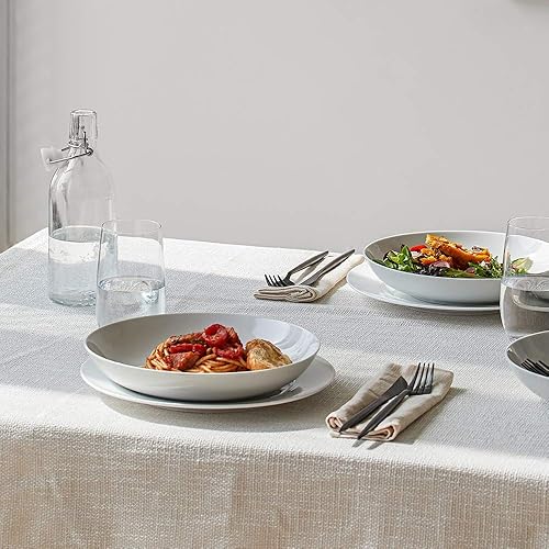 Miniatura 4 de Y YHY Juego de 6 cuencos para pasta de 9 pulgadas, 40 onzas, cuencos de cerámica anchos y poco profundos para servir sopa, juego de platos blancos