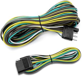 LIMICAR 25FT Trailer Wiring Harness Kit - 4-Way Flat Wishbone Extension for Boat, Utility, Horse Trailers - 18 AWG Color-Coded Wires