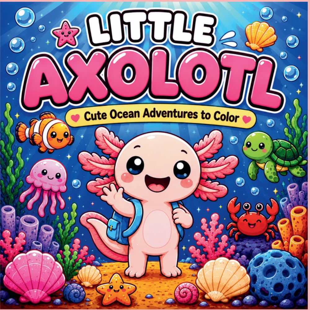 Little Axolotl: Cute Ocean Adventures to Color: An Axolotl Coloring Book with Bold & Easy Sea Animal Pages for Kids of All Ages