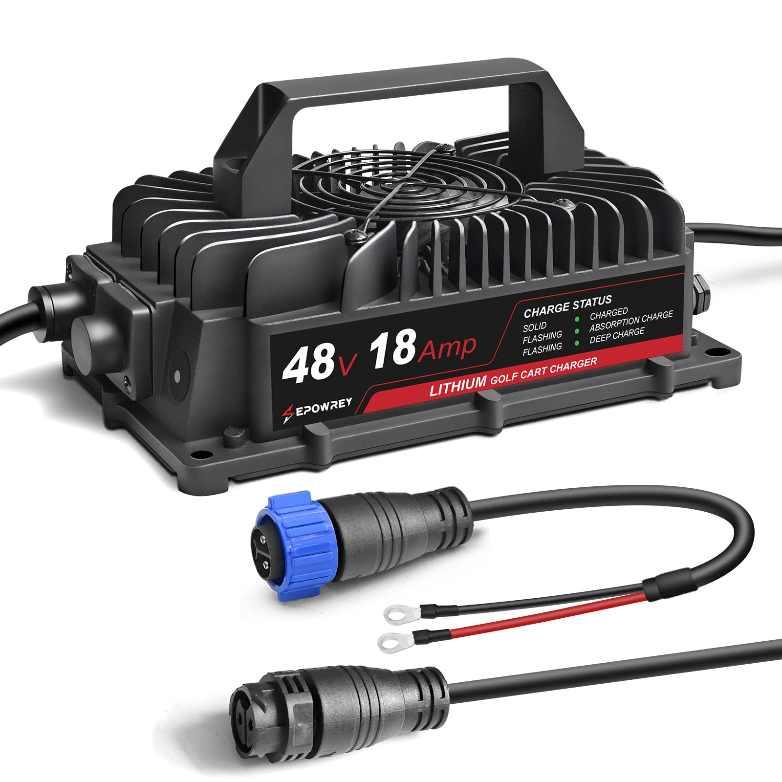 Photo 1 of EPOWREY 18AMP Lithium Golf Cart Battery Charger for 48 Volt/58.4V (51.2V) LiFePO4 Battery with Ring Terminals Plug