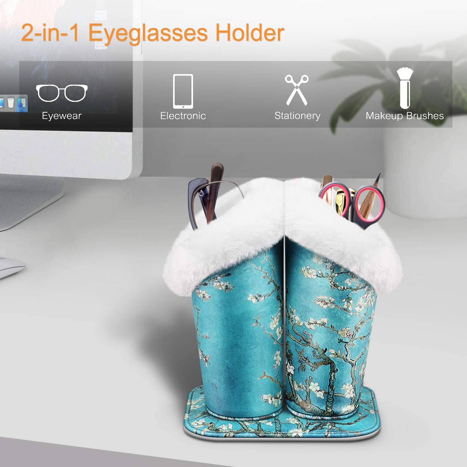 Fintie Plush Lined Double Eyeglasses Holder with Magnetic Base, Glasses Stand Case Organizer for Desk, Nightstand, Office, Blossom - Image 6