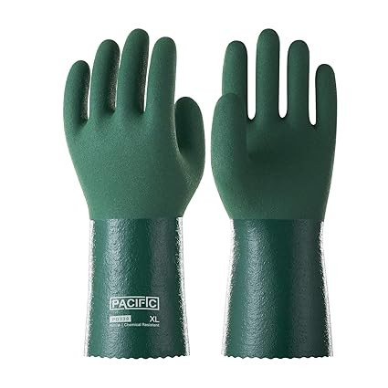 PACIFIC PPE Nitrile Chemical Resistant Gloves, Chemical Gloves, Reusable Heavy Duty, Acid, Alkali and Oil Protection, Non-Slip, XL